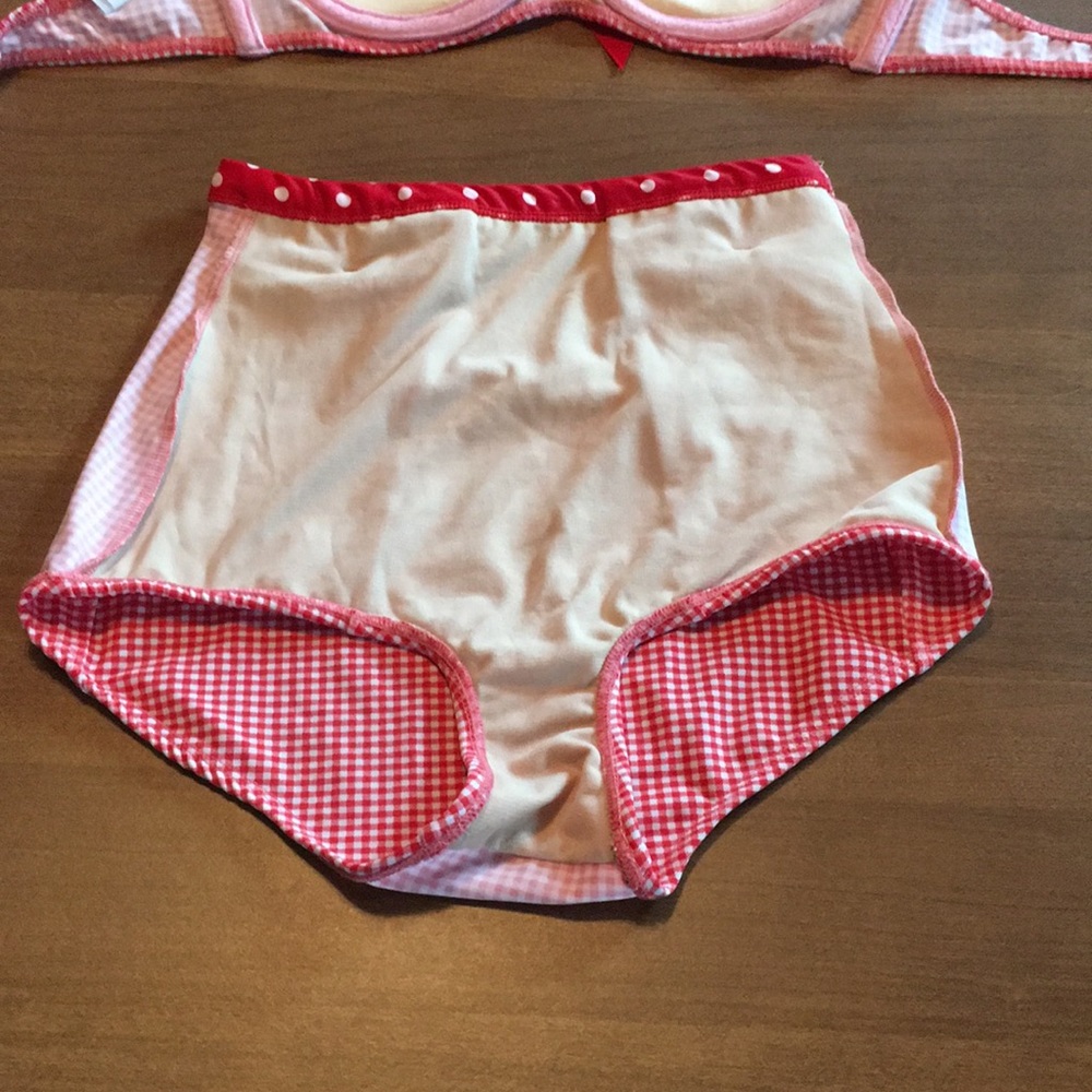 ADORABLE retro pinup cherry gingham polka dot lace swimsuit bikini 👙 🍒 - Picture 12 of 16